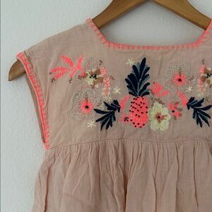 Louise Misha Paris embroidered blush pink linen dress fully lined girls sz 6